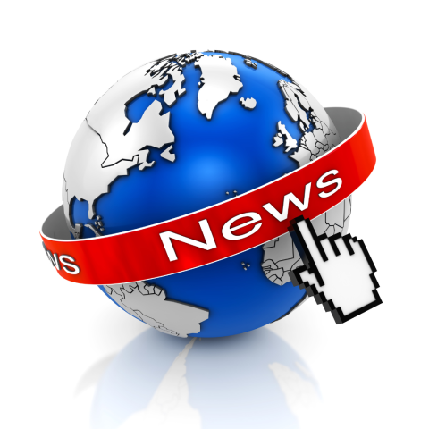 globe with a red banner around it that says "News"