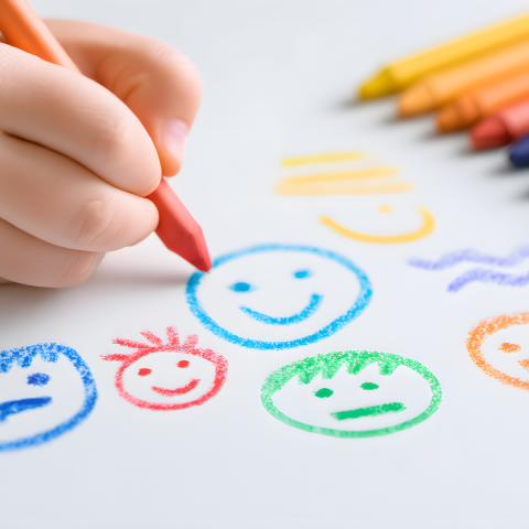 child's hand drawing with crayons