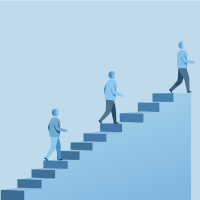 illustration, people climbing up a staircase