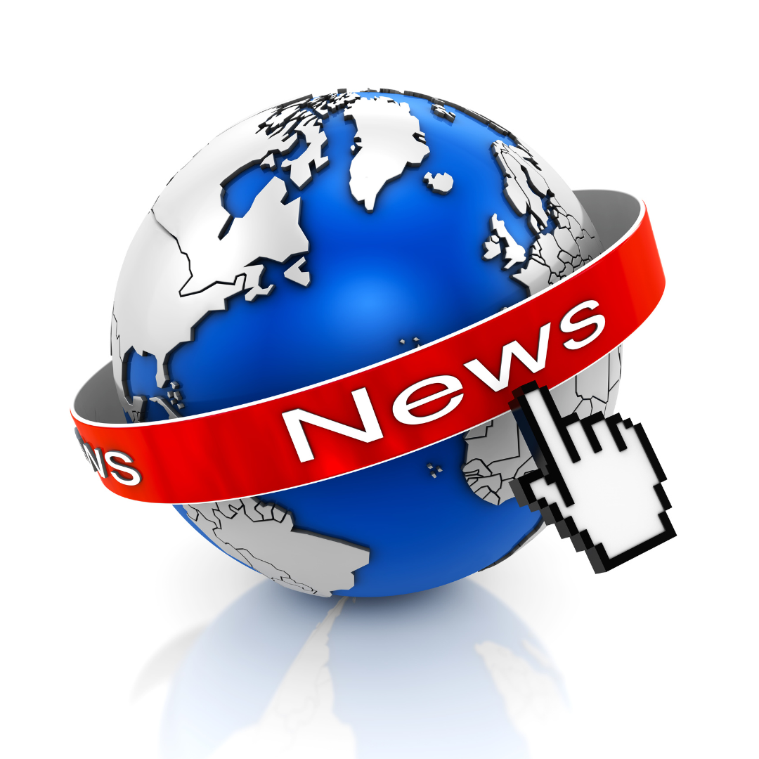 globe with a red banner around it that says "News"